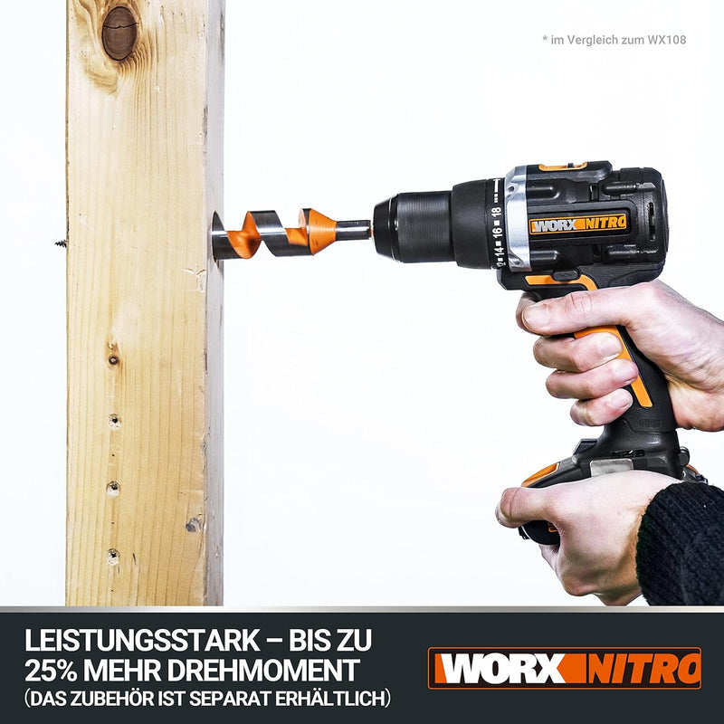 WORX WX102.9 Akku Bohrschrauber 20V – Bürstenloser Akkuschrauber - 60Nm, 2-Gang-Getriebe und LED-Lic