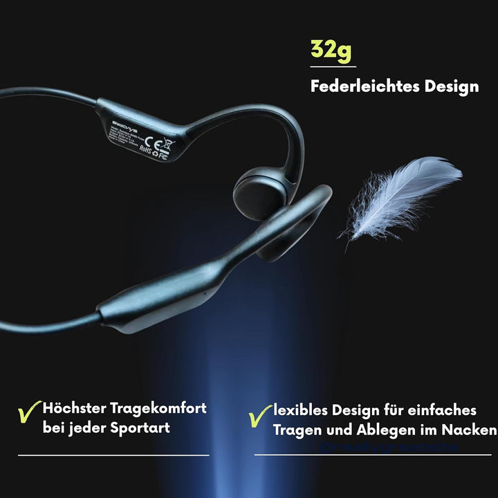 Knochenschall Kopfhörer Schwimmen, IPX8 Wasserdicht, Open-Ear Sport Kopfhörer 32GB Interner Speicher
