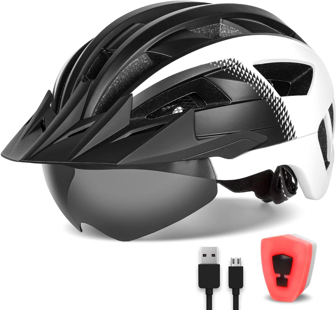FUNWICT Fahrradhelm mit Visier für Herren Damen, Leichte Fahrradhelm mit Magnetischem Brille und USB