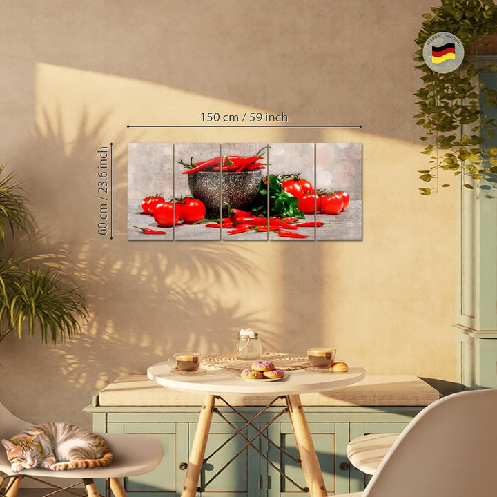 Runa Art Bild Küche - Gemüse Wandbilder auf Vlies Leinwand 5 Teilig Wanddekoration Esszimmer Küchenb