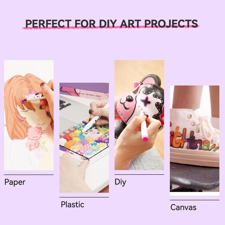 Arrtx Pinselspitze Acrylfarbe Stifte,Wasserfeste Acrylstifte in 60 Farben für DIY, Felsmalerei & meh