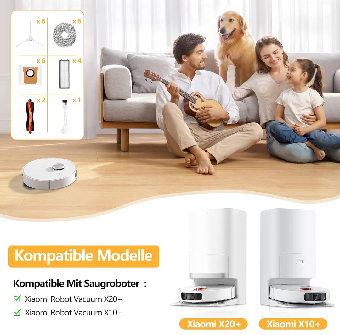 25 Stück Zubehör für Xiaomi X20 Plus / X10 Plus Saugroboter, Ersatzteile für Xiaomi X20, 6 Staubbeut