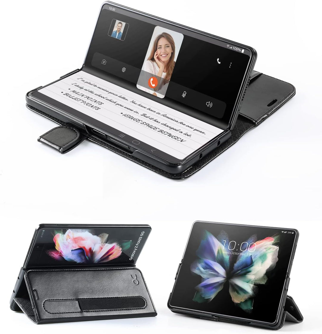 OCASE Hülle Samsung Galaxy Z Fold 3 5G Handyhülle mit S Pen Halter [Premium PU Leder] [Kartenfach] C