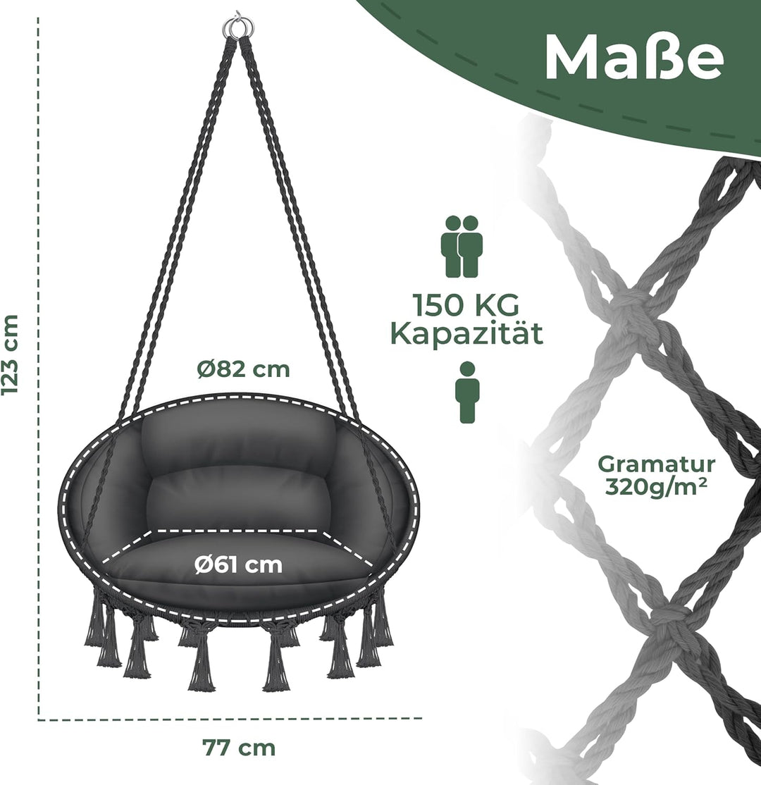 KESSER® Hängesessel mit Kissen - Chill Hängestuhl zum Aufhängen für Erwachsene & Kinder Hängematte b