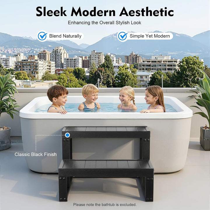 2-stufige Whirlpool Treppe aus WPC, 60x54x42,3 cm, Schwarz | Mobil Pooltreppe, Robust Trittstufe Woh