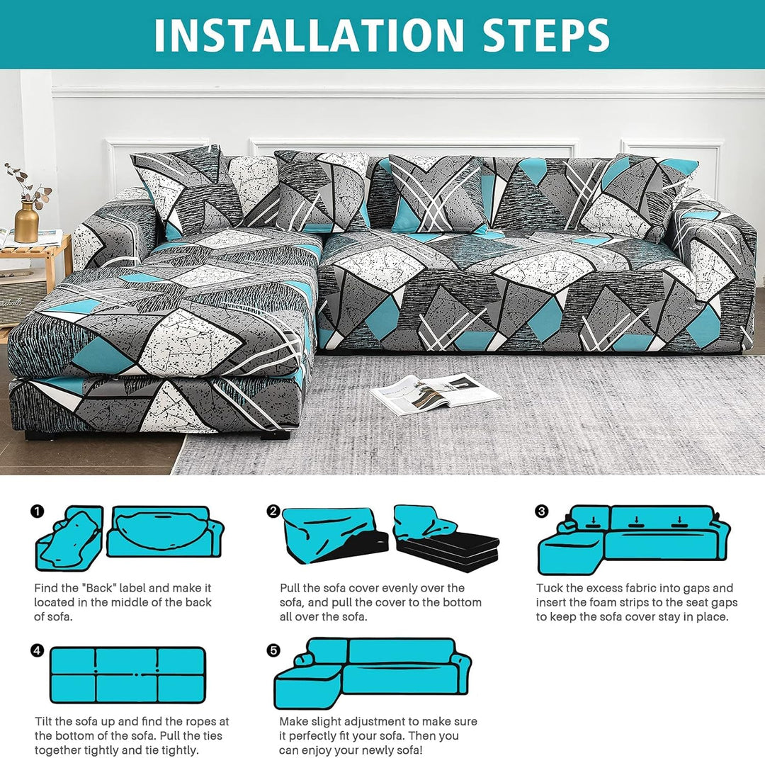 ShowyLive Sofa Überzug Couch Überzug 2er Set für Ecksofa L-Form Sofabezug 3 Sitzer+3 Sitzer, mit 4 S