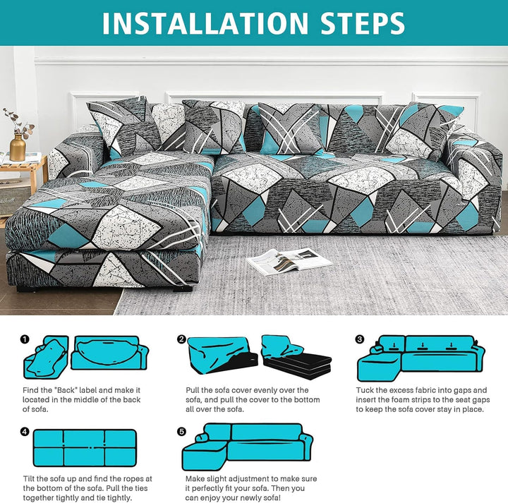 ShowyLive Sofa Überzug Couch Überzug 2er Set für Ecksofa L-Form Sofabezug 3 Sitzer+3 Sitzer, mit 4 S