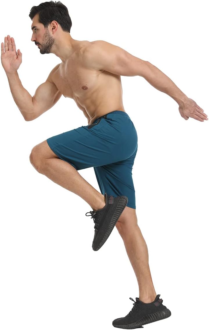 JustSun Sport Shorts Kurze Hosen Herren Baumwolle Mit ReissverschlussTaschen S Pfauenblau, S Pfauenb