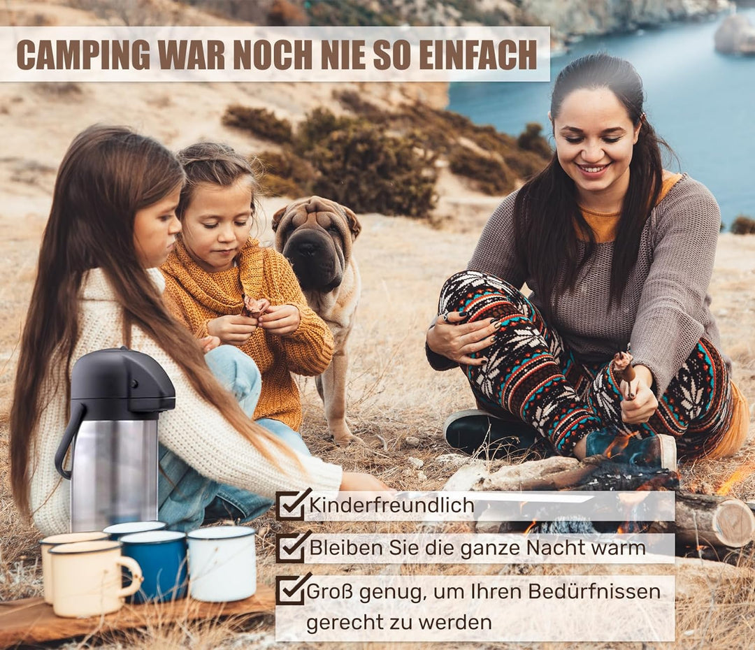 Vondior Airpot Pumpkanne - Professionelle isolierte Kaffeekaraffe aus Edelstahl, Thermoskanne, Therm