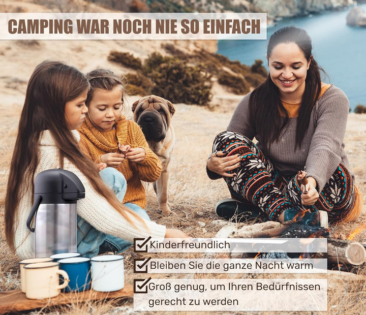Vondior Airpot Pumpkanne - Professionelle isolierte Kaffeekaraffe aus Edelstahl, Thermoskanne, Therm
