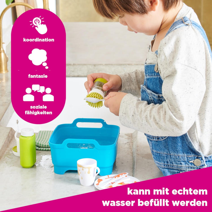 Joseph Joseph Wash & Scrub | Abwasch-Set für Kinder ab 3 Jahren | Enthält farbwechselndes Besteck un