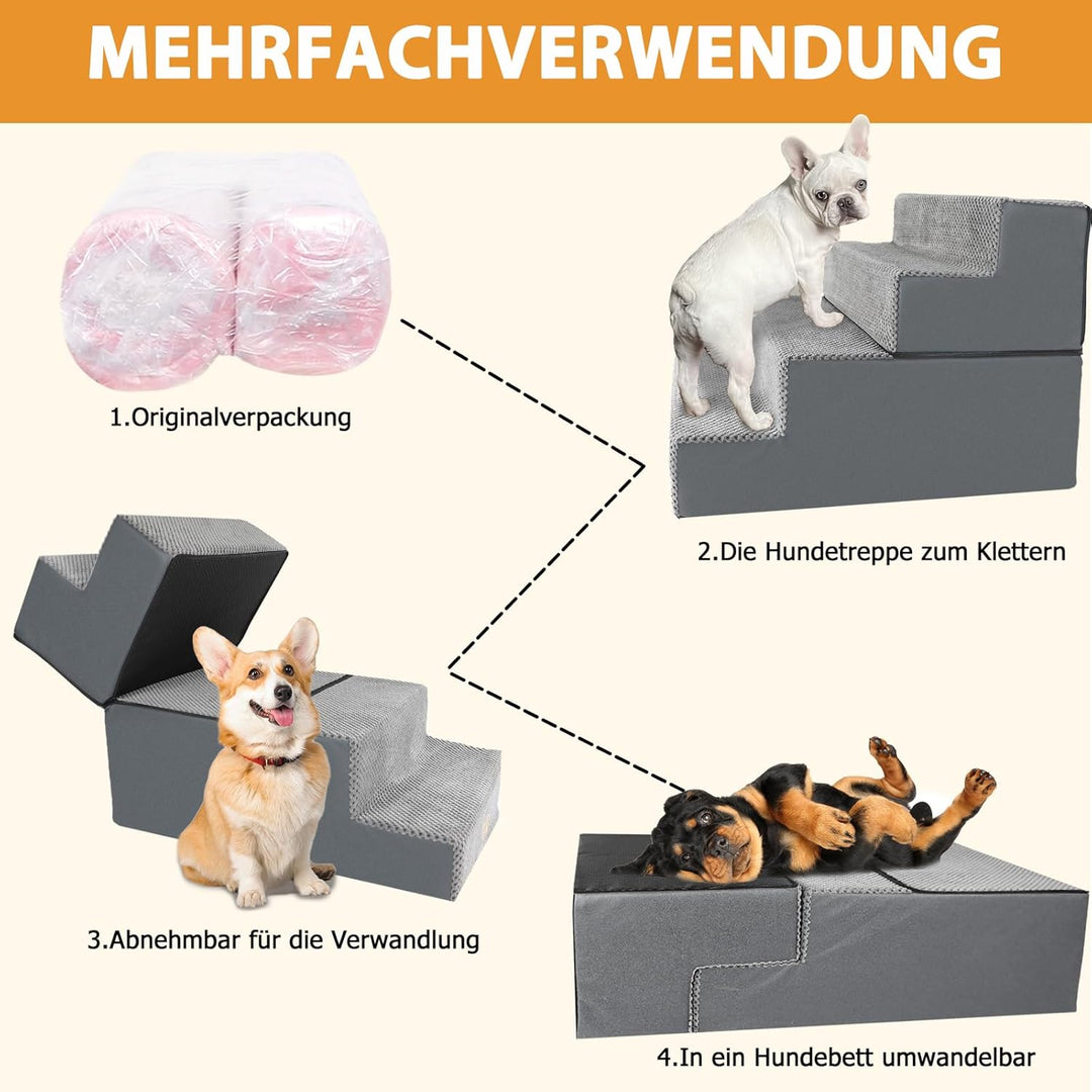 Nepfaivy Hundetreppe für Kleine Hunde 4-Stufig, Hundetreppe Hunderampe für Bett und Sofa aus Hochdic