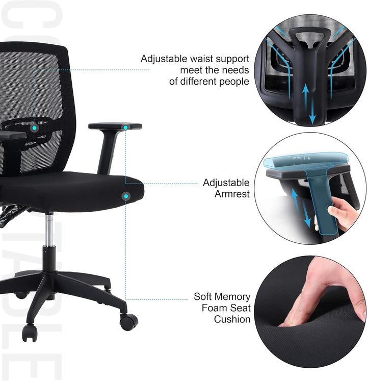 ALPHA HOME Bürostuhl Ergonomischer Schreibtischstuhl Höhenverstellbar Drehstuhl Ergonomisch Computer