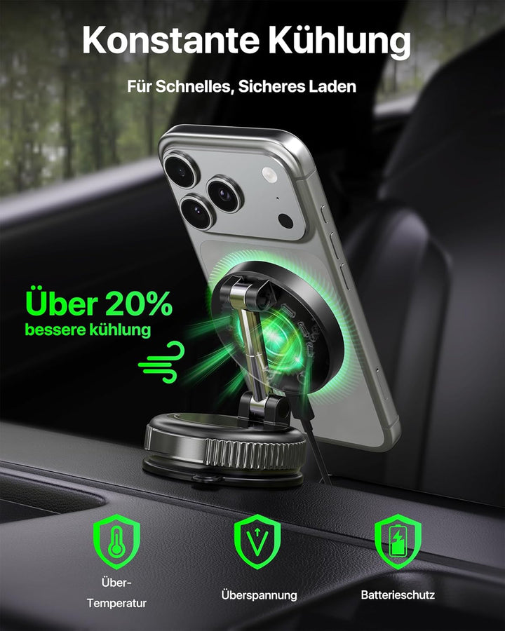 YOSH für Magsafe Autohalterung mit 60W Autoladegerät, [Vakuum Saugnapf & N55 Starke Magnets], Handyh