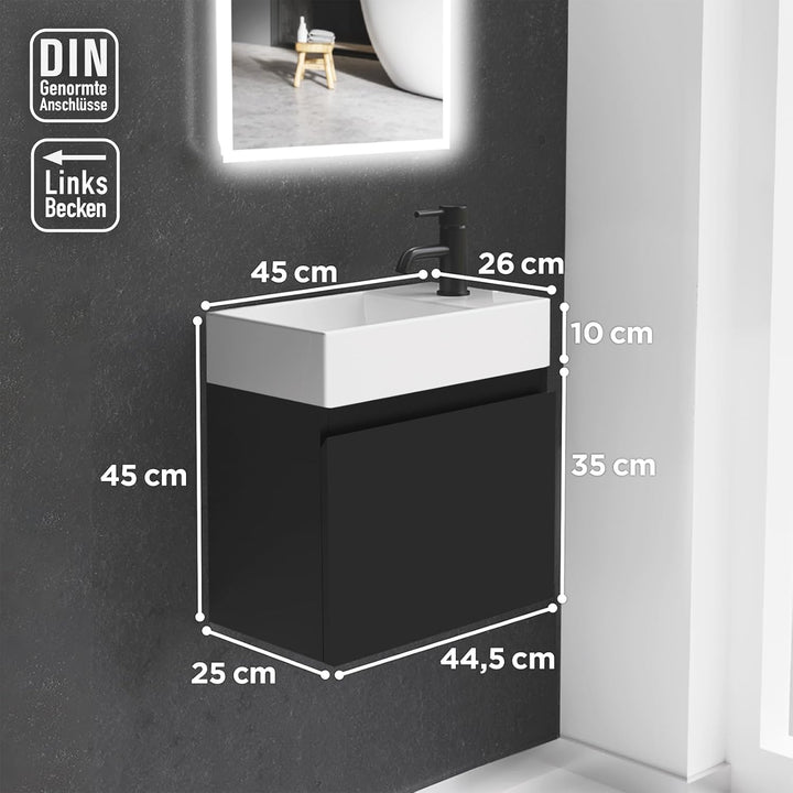 Alpenberger Gäste WC Waschbecken mit Unterschrank 45 cm Breit | Waschtisch Set Klein | Aufsatzwaschb