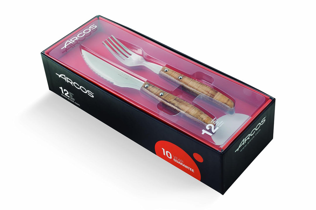 Arcos Table Messer - Steakmesser Set 12 Stück (6 Messer + 6 Gabel) - Edelstahl - HandGriff Packholz