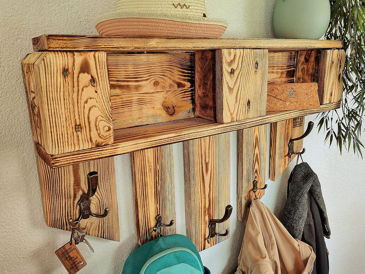 Garderobe Holz mit Ablage Wand-Garderobe aus Paletten mit 5 Kleiderhaken Hutablage Wandregal Eingang