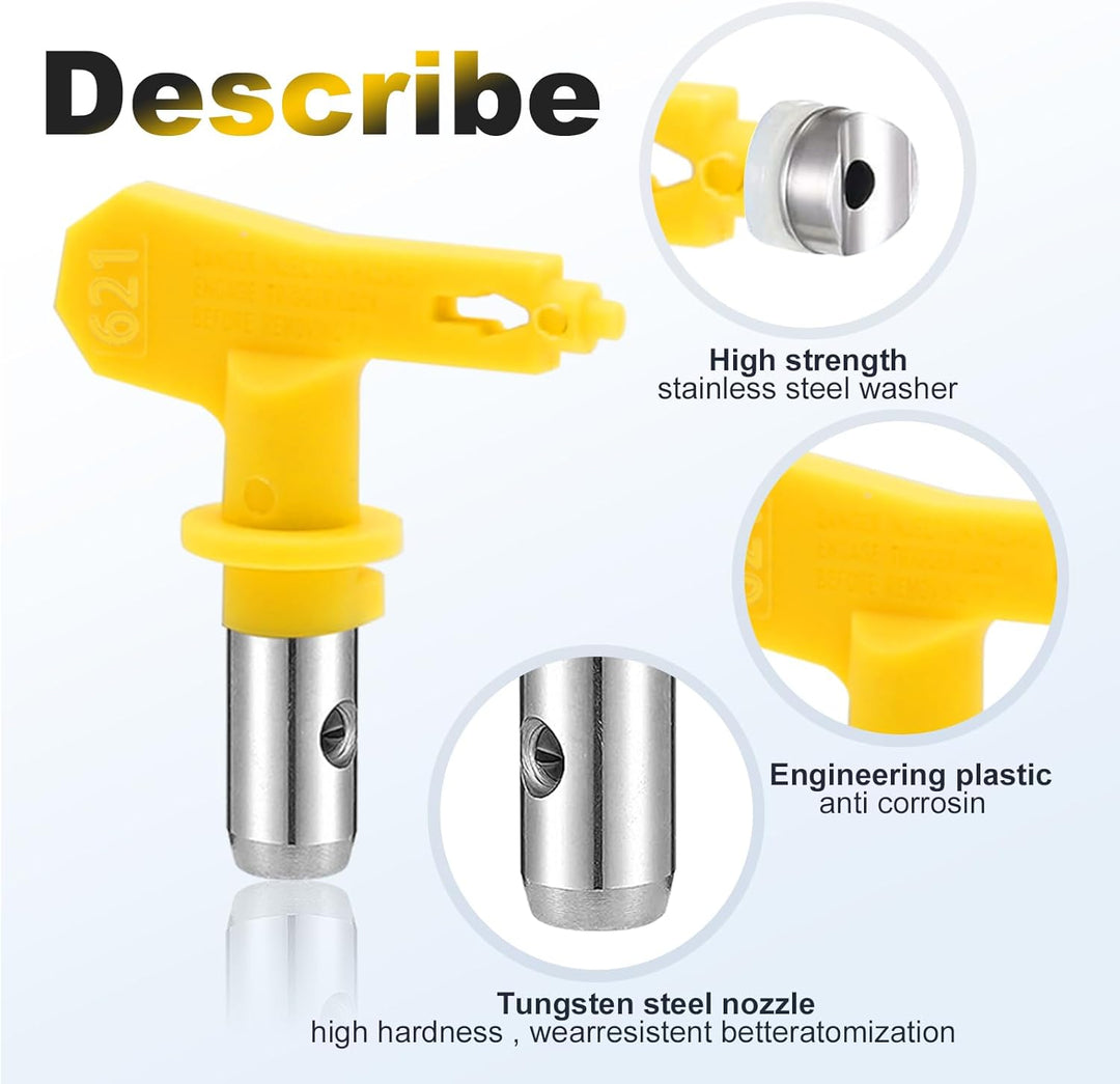 6 Stück Airless Düse mit Spitzendichtung, für Airless Farbsprühsysteme (Typ 617,621,623,625,627,629)