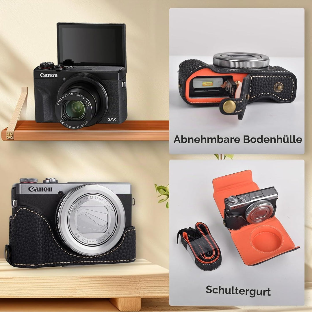 Rieibi G7 X G7X II G7X III Hülle, Vintage Leder Kameratasche für Canon PowerShot G7X G7X Mark II G7X