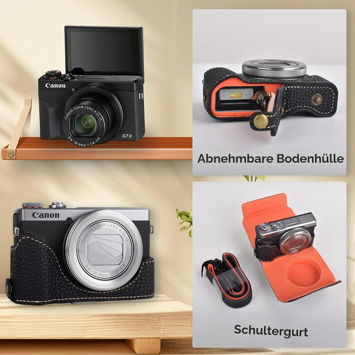 Rieibi G7 X G7X II G7X III Hülle, Vintage Leder Kameratasche für Canon PowerShot G7X G7X Mark II G7X