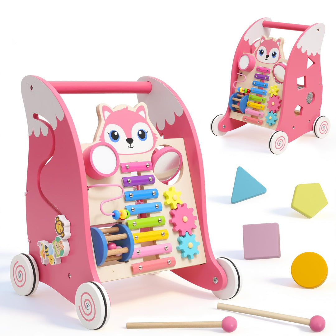 Holz Spielzeug Baby mit Multifunktional Montessori Spielzeug, Lauflernwagen mit Xylophon,Musikinstru