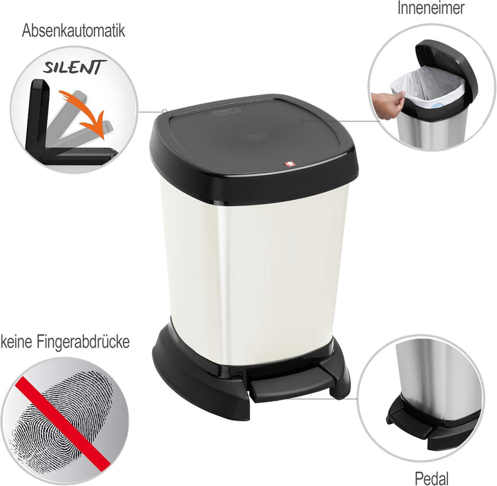 Rotho Paso Mülleimer 6l für das Bad, Kunststoff, weiss Weiss, Weiss