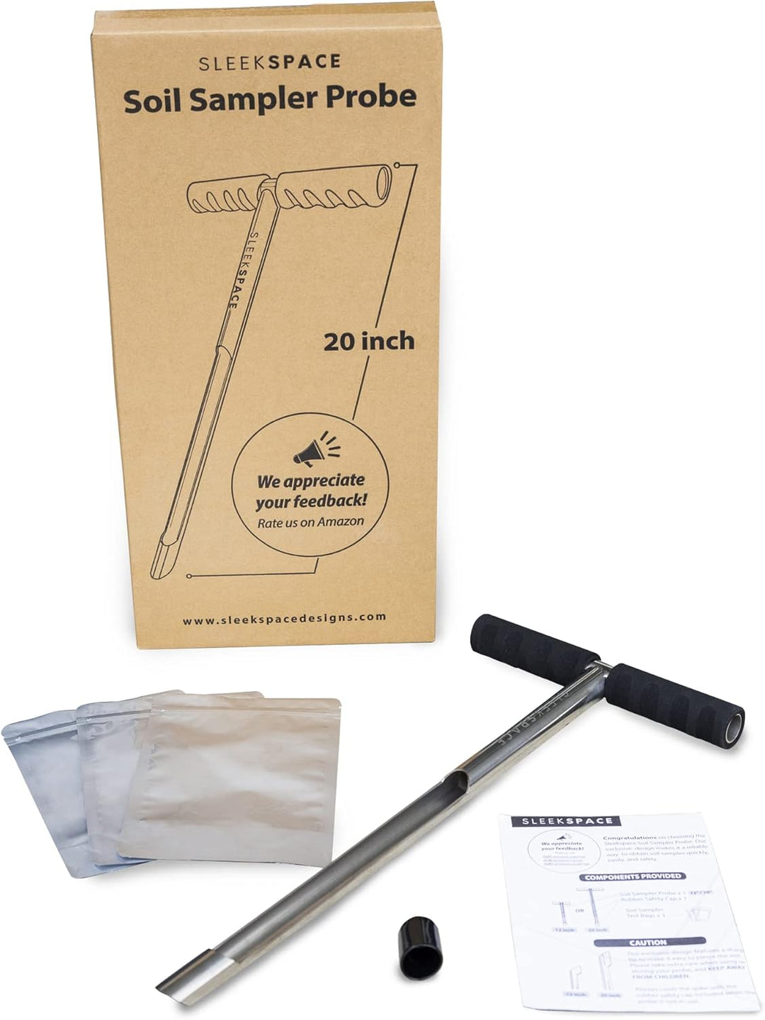 Sleekspace Bodensonde mit kleinen Bodenprobenbeuteln. 50,8 cm-Bodenprobensondenstab. Zum Patent ange