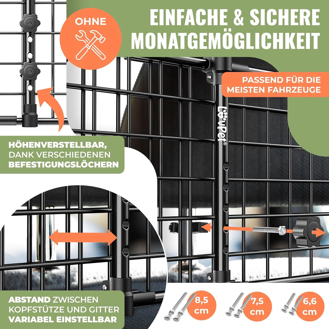 Lovpet® Hundegitter Auto, Autoschutzgitter Trenngitter Universal, verstellbare Breite, Kopfstütze Ko