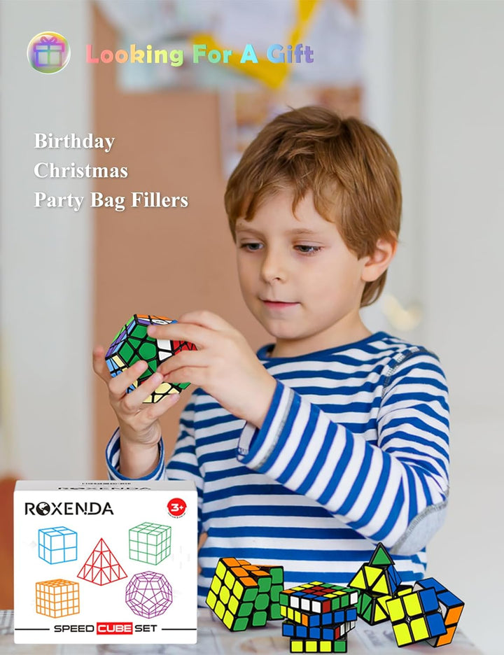 ROXENDA Speed Zauberwürfel Set, 2x2 3x3 4x4 Pyramide Dodekaeder Würfel Magischer Cube Sammlung für K