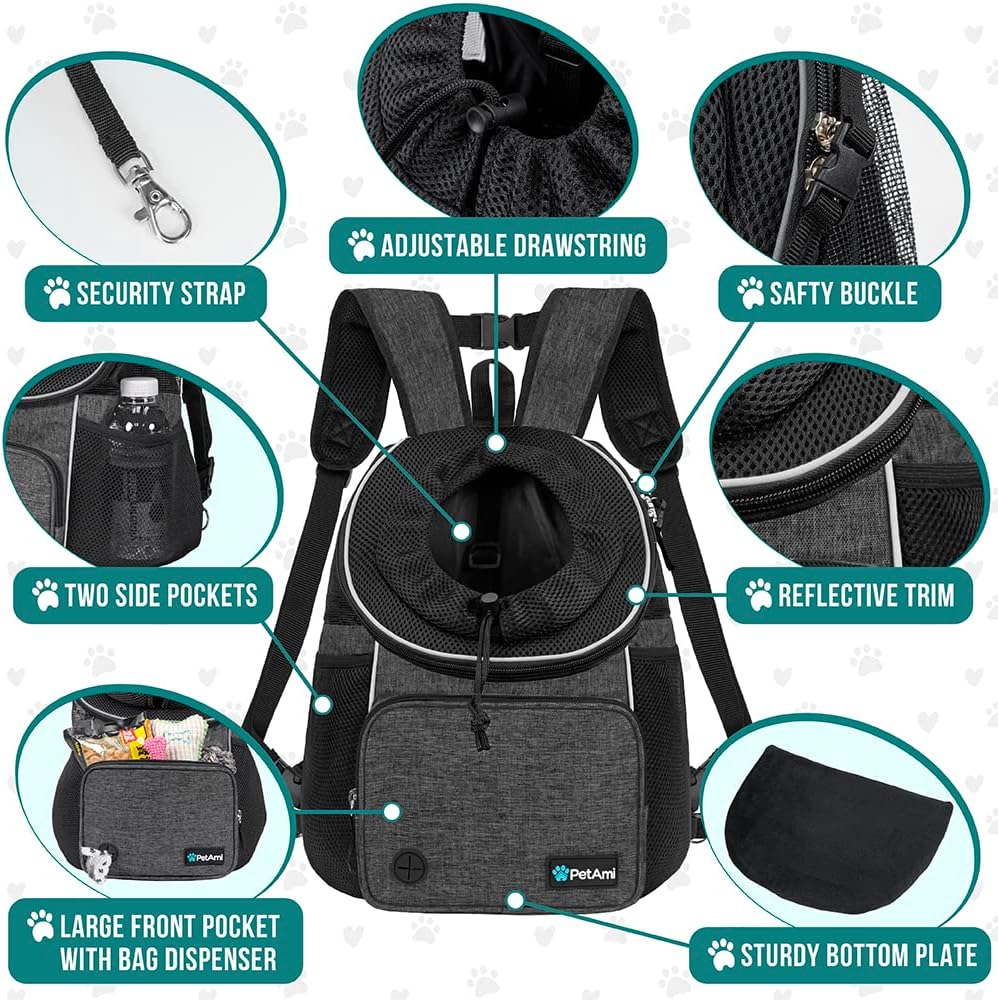 PetAmi Hundetragerucksack, verstellbar, für Hunde und Katzen, belüftete Hundetrage für Wandern, Camp