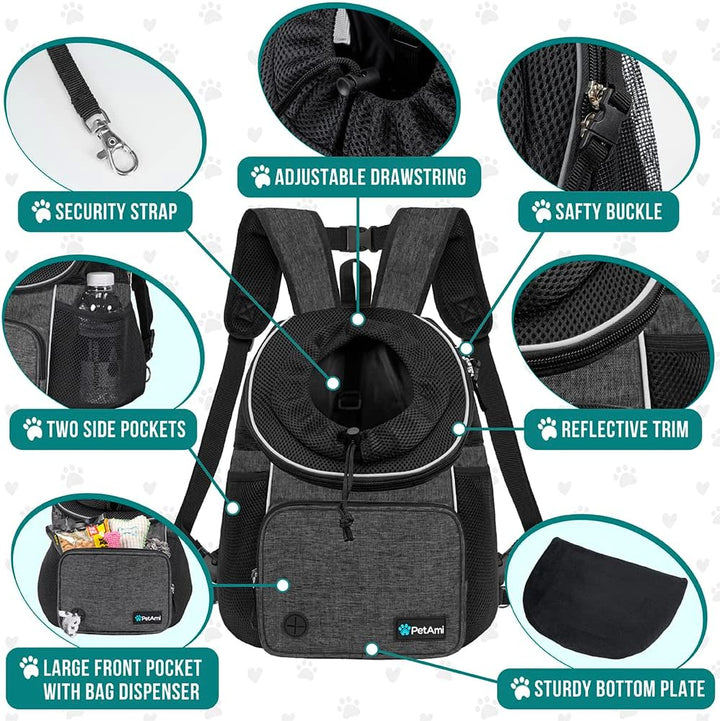 PetAmi Hundetragerucksack, verstellbar, für Hunde und Katzen, belüftete Hundetrage für Wandern, Camp