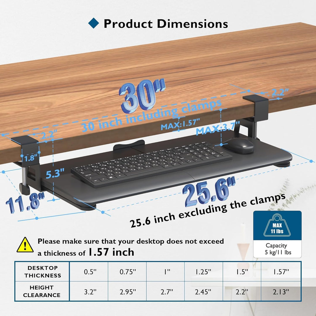 BONTEC Tastaturablage, Unter dem Schreibtisch Ausziehbar mit C Klemme Gross Format, Standfest Schieb