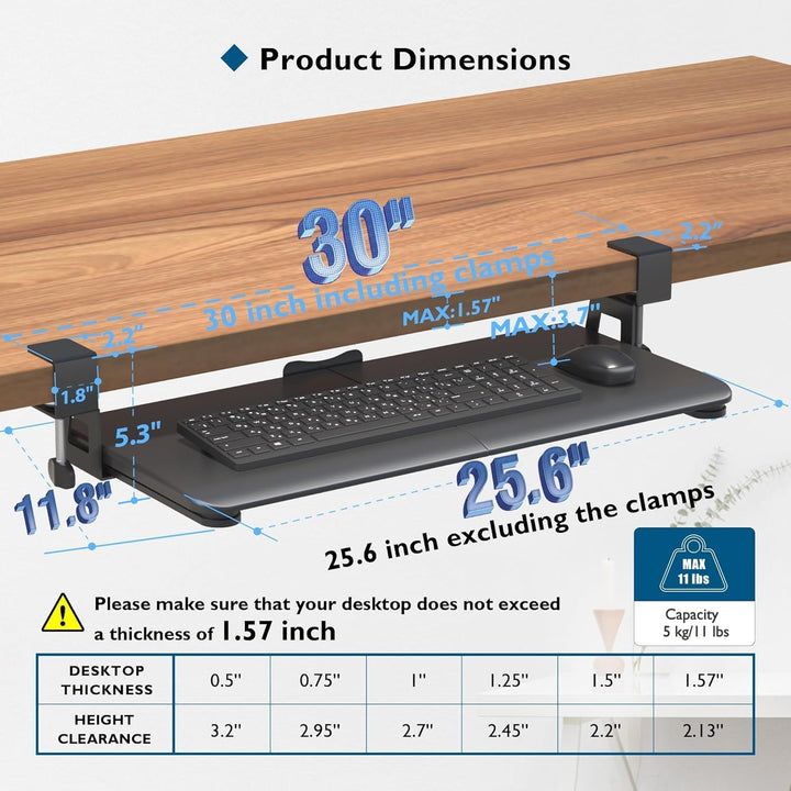 BONTEC Tastaturablage, Unter dem Schreibtisch Ausziehbar mit C Klemme Gross Format, Standfest Schieb