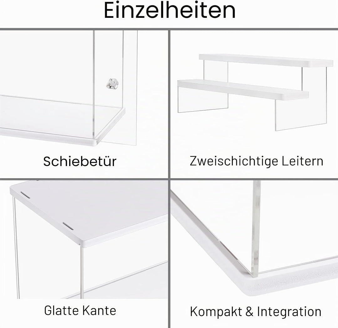 ECOSEAO Acryl Vitrine, transparente Aufbewahrungsbox mit Schiebetür, staubdichter Schutz, Aufbewahru