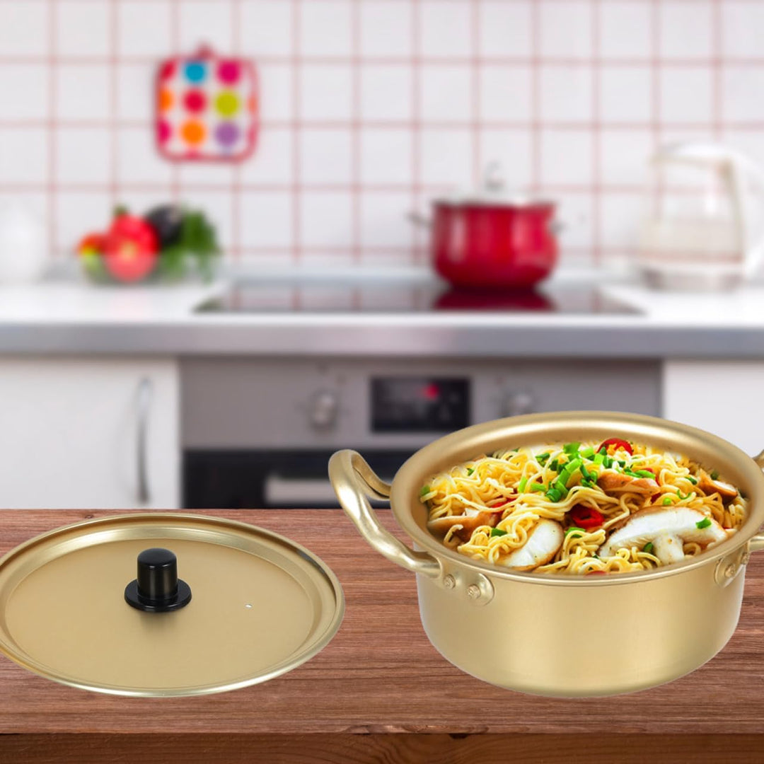 YARNOW Double Ears Nudeltopf 1 Set Koreanische Ramen Topf Aluminium Kochtopf mit Deckel Löffel Stäbc