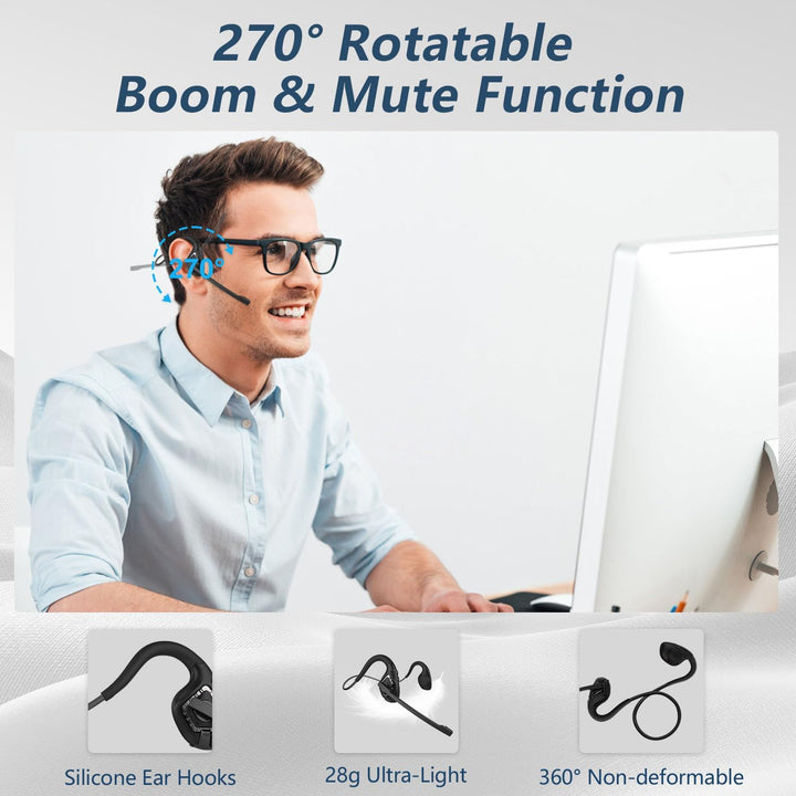 BANIGIPA Bluetooth-Headset mit Boom-Mikrofon, Kopfhörer mit offenem Ohr und Mikrofon mit Geräuschunt