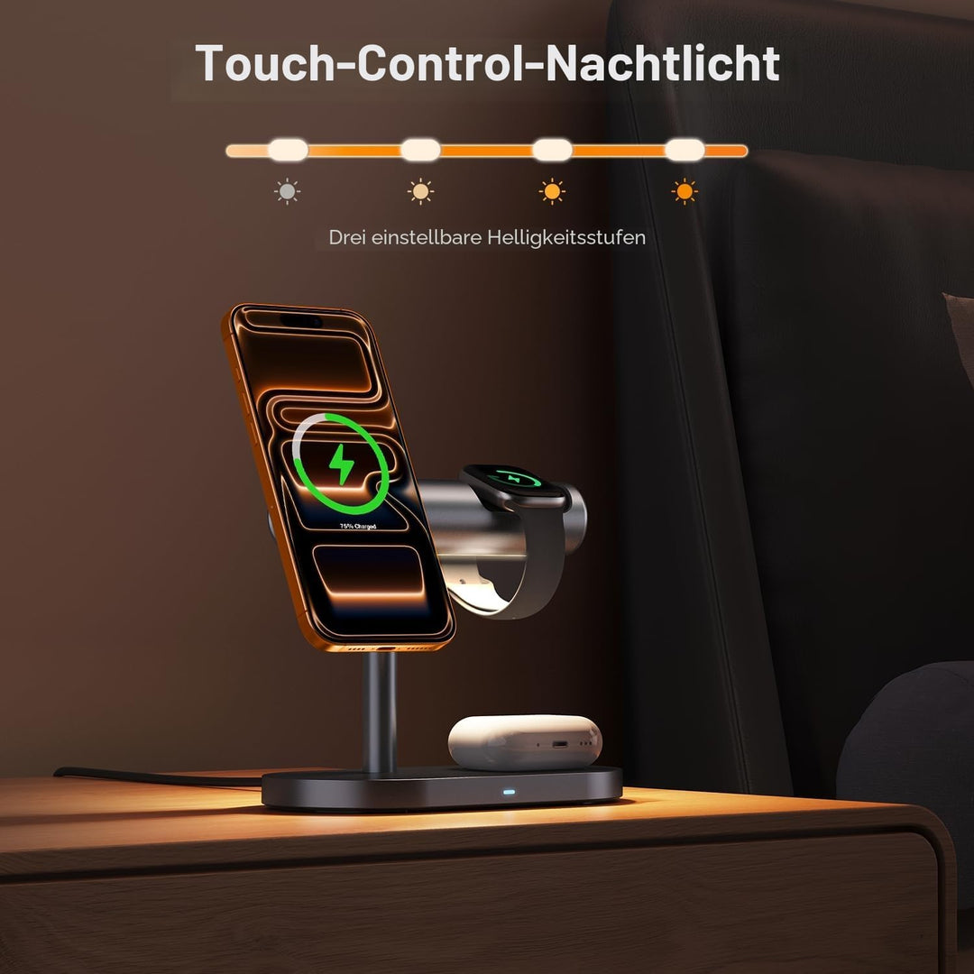iVANKY Qi2-zertifizierte 4 in 1 Ladestation Stand mit Nachtlamp, Induktive Kabellose Ladegerät für M
