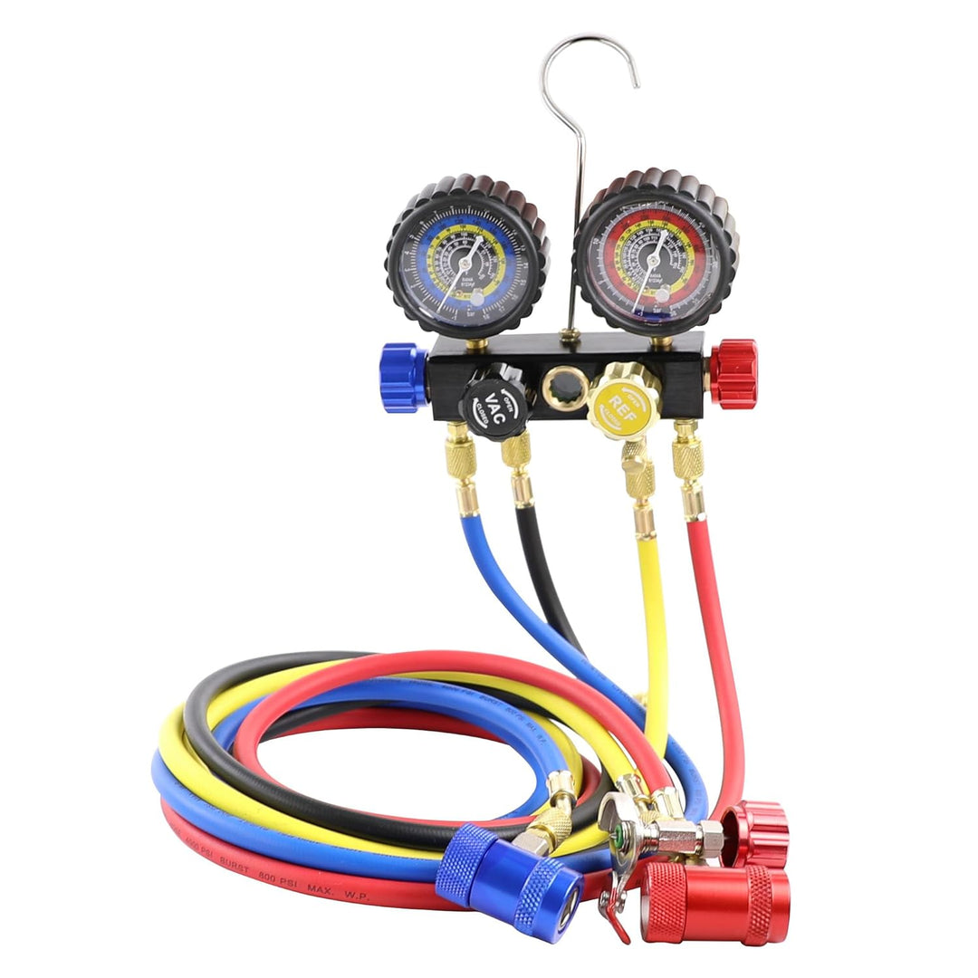 R1234yf R134a Krümmer-Messgerät-Set, 4 Ventilverteiler, kompatibel mit R1234yf R134A Kältemitteln mi