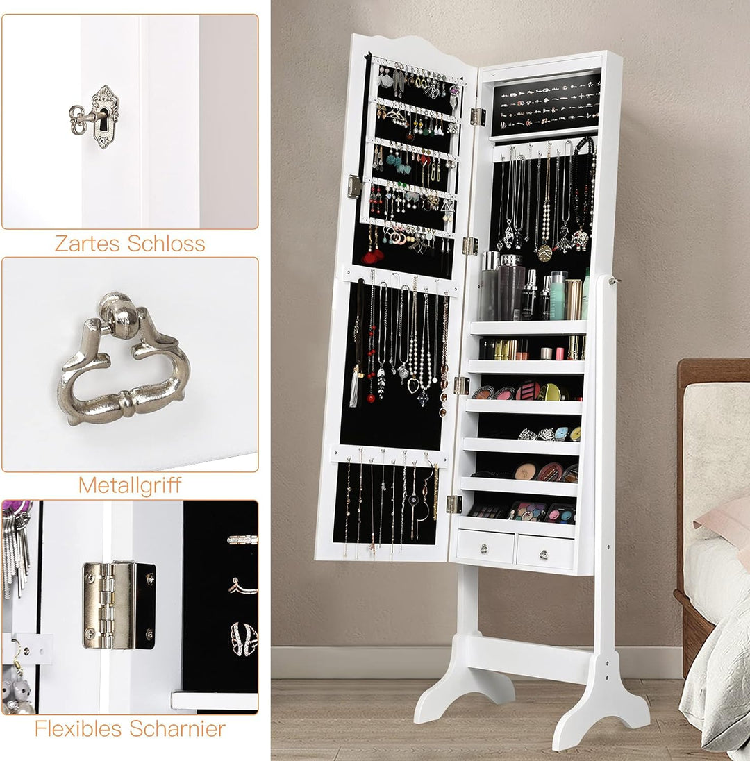 GOPLUS Schmuckschrank mit automatischer LED-Beleuchtung, abschleissbares Schmuckregal, mit Neigungsv