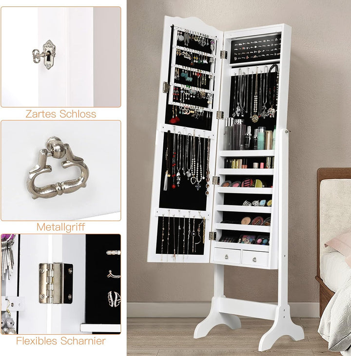 GOPLUS Schmuckschrank mit automatischer LED-Beleuchtung, abschleissbares Schmuckregal, mit Neigungsv