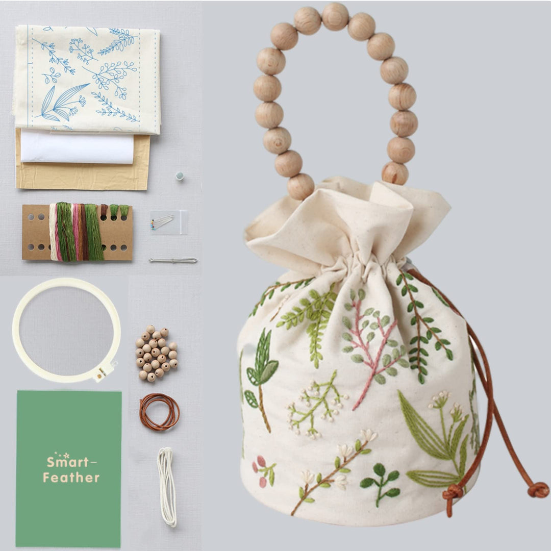Smart-Feather Stickerei Kordel Tasche Kits mit Mustern, Needlepoint Sewing Handtasche Kit für Anfäng