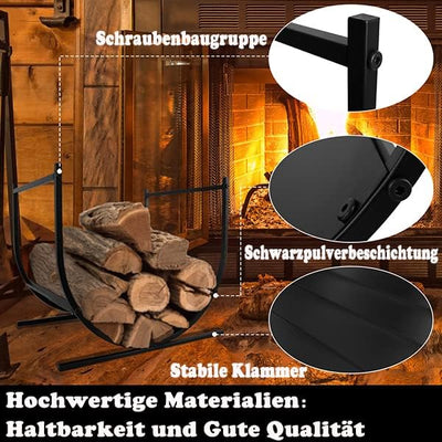 Aufun Kaminholzkorb Edelstahl, U-form Feuerholzkorb modern, Brennholzkorb gross, Holzwiege Kamin, Fe