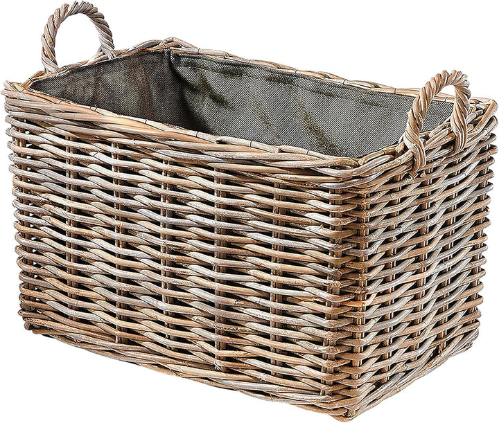 Kobolo Holzkorb Kaminkorb rechteckig Kubu grey - Rattan - Stoff dunkel -, Grau Braun