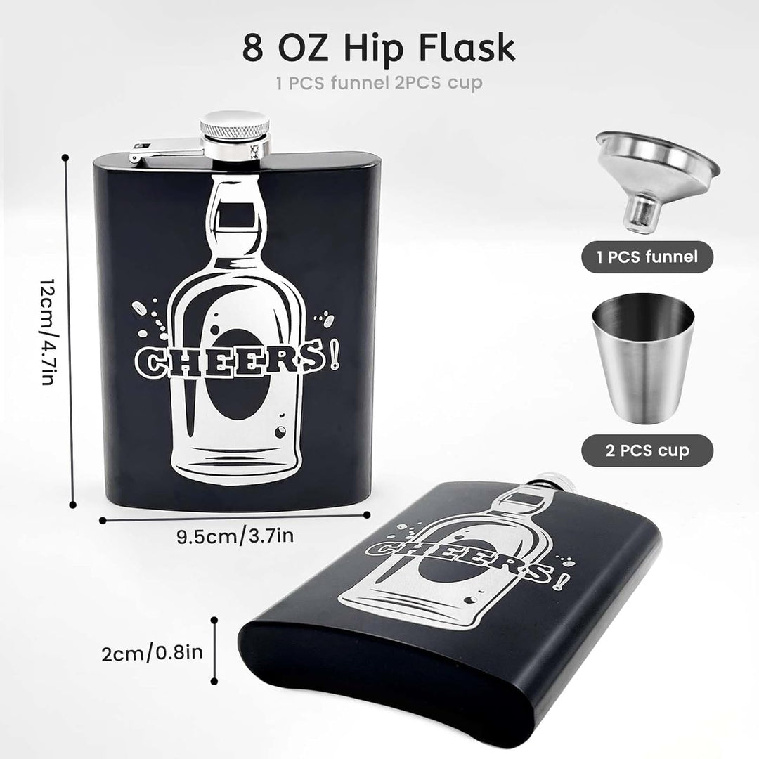 Daily Treasures Whisky-Geschenkset in Holzbox mit 236ml Edelstahlflasche, 2 Gläsern + Trichter | CHE