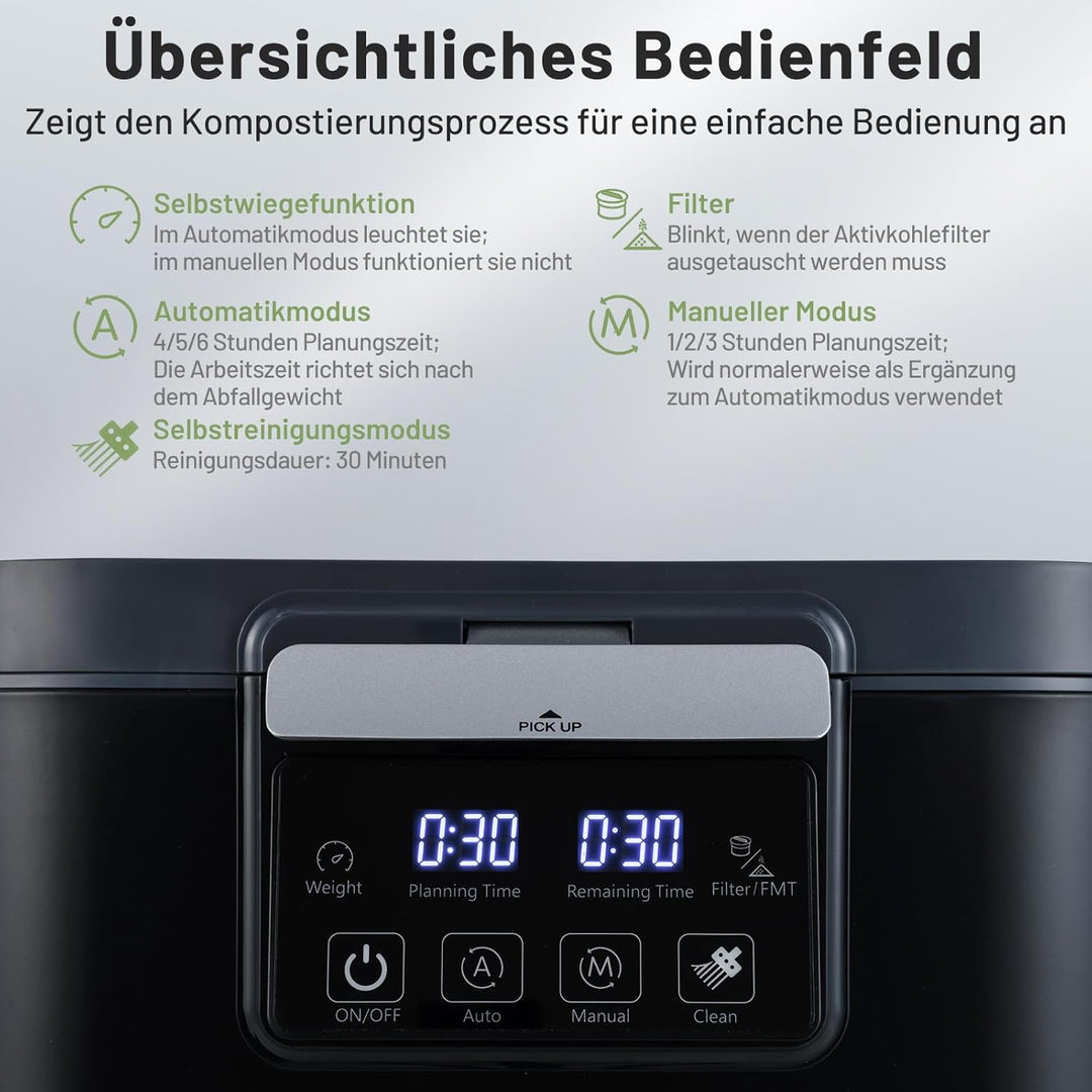 COSTWAY 4 L Elektrischer Komposter, Küchenkomposter mit Deckel, 2 Aktivkohlefilterbox & LED-Anzeige,