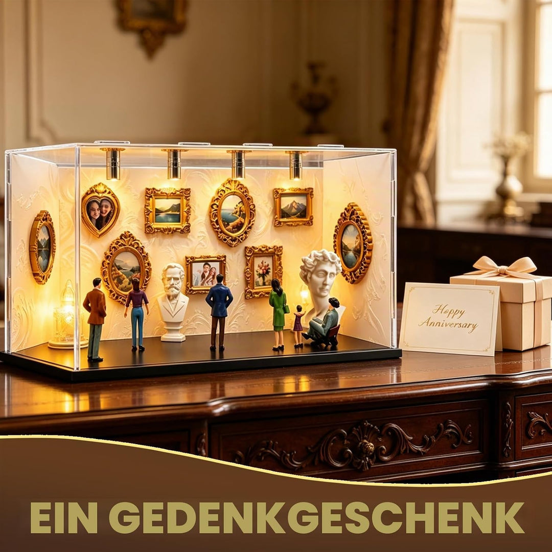 LUKIUP DIY Mini Museum Silhouette Box, Kreatives Erinnerungsdisplay Kit Mit 6 Figuren 9 Gold Rahmen