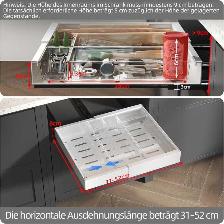 NETEL 2 stück AusziehbareTeleskopschublade, Aufbewahrungsset mit Schubladen,schubladen organizer küc