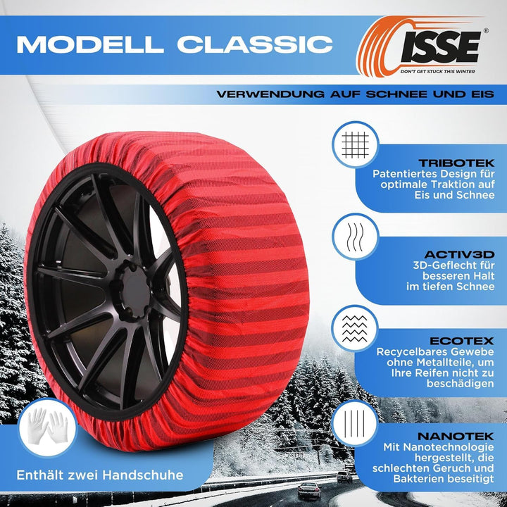 ISSE Klassisch GröÃŸe 66 2er-Set Textil-Schneeketten Für Autos CLASSIC T66, CLASSIC T66