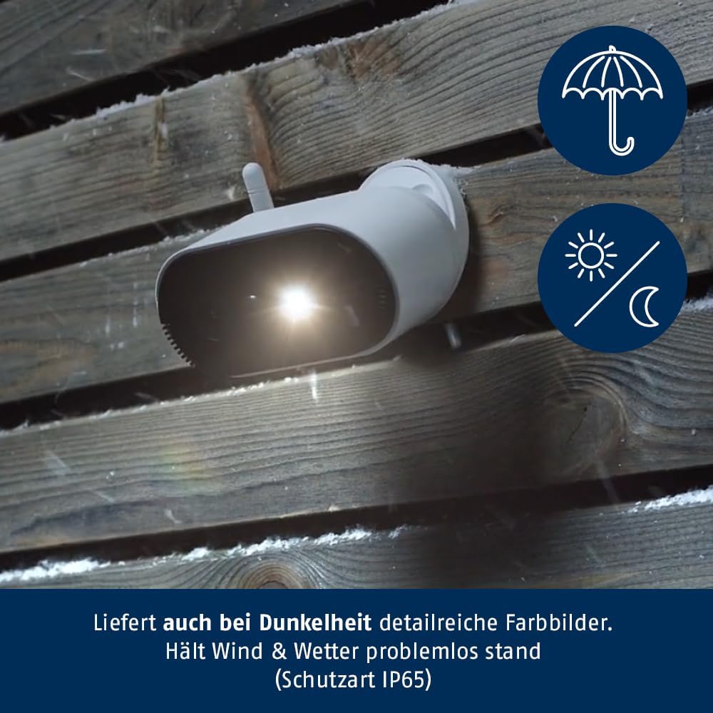 ABUS Akku-Kamera Pro mit Basisstation (PPIC91000) – Smarte kabellose Überwachungskamera mit Weisslic