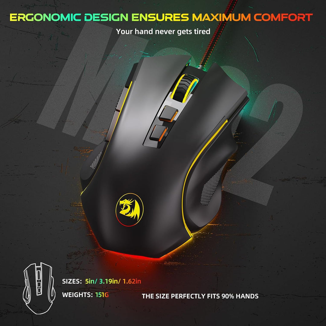 Redragon M602 Gaming Maus mit Kabel, Wired Computer Mouse Gaming mit Treiber, 7 Programmierbare Tast